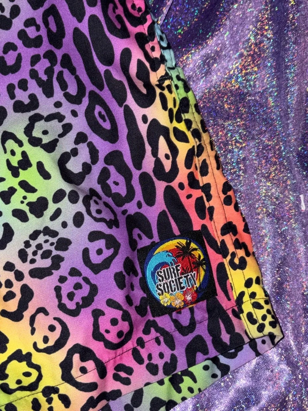 Mens Neon Animal Print Swim Trunks